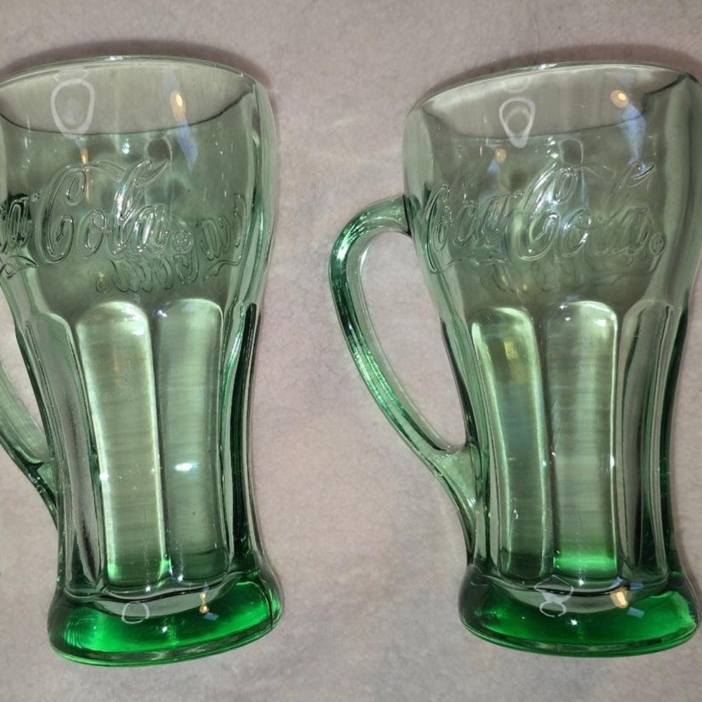 2 Vintage Coca-Cola Georgia Green Embossed Mugs 1970s–80s Soda Fountain Glasses - Picture 5 of 6
